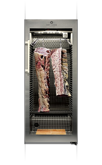 Dry Ager™ Fridges for aging filled with dry aged half loin of beef on the roast